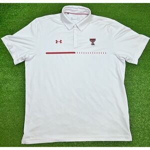 Texas Tech Team Issue Polo LG UA Red Raiders Football White CFP Golf EUC